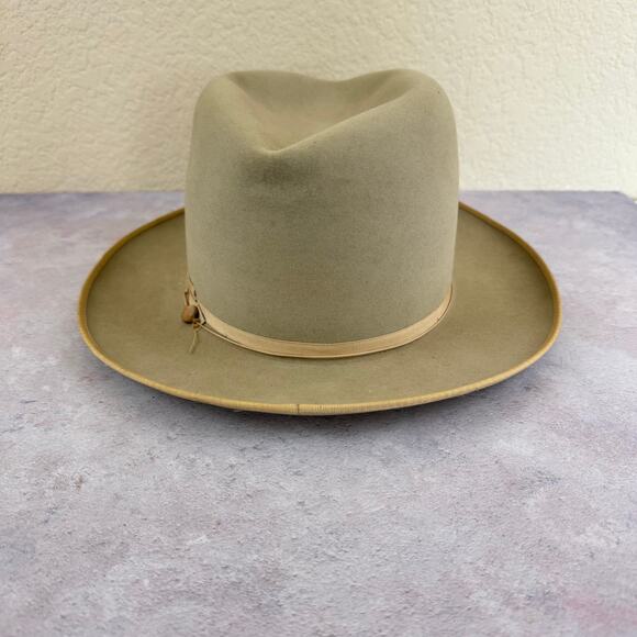 Vintage 1960s Stetson Beige 3X Beaver Open Road Fedora Hat Mens Size 7 1/8
